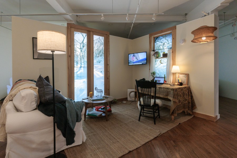 A moderate participant's living room rebuilt in the gallery